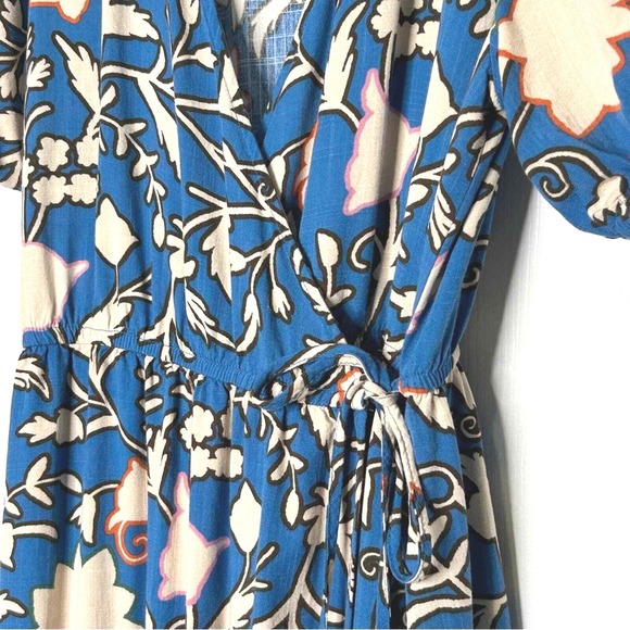 Knox Rose Floral Midi Dress Blue Tan Tiered Ruffle Short Sleeve XS - Picture 6 of 10